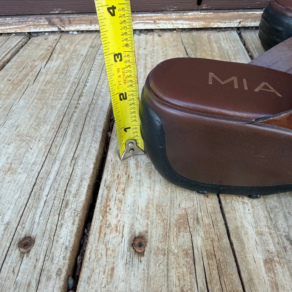 Vintage MIA Platform Wedge Sandals Brown Leather Strappy Thong Sz 7 Brazil Y2K - Picture 5 of 8